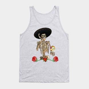 Funny sugar skull skeleton with mexican hat Tank Top